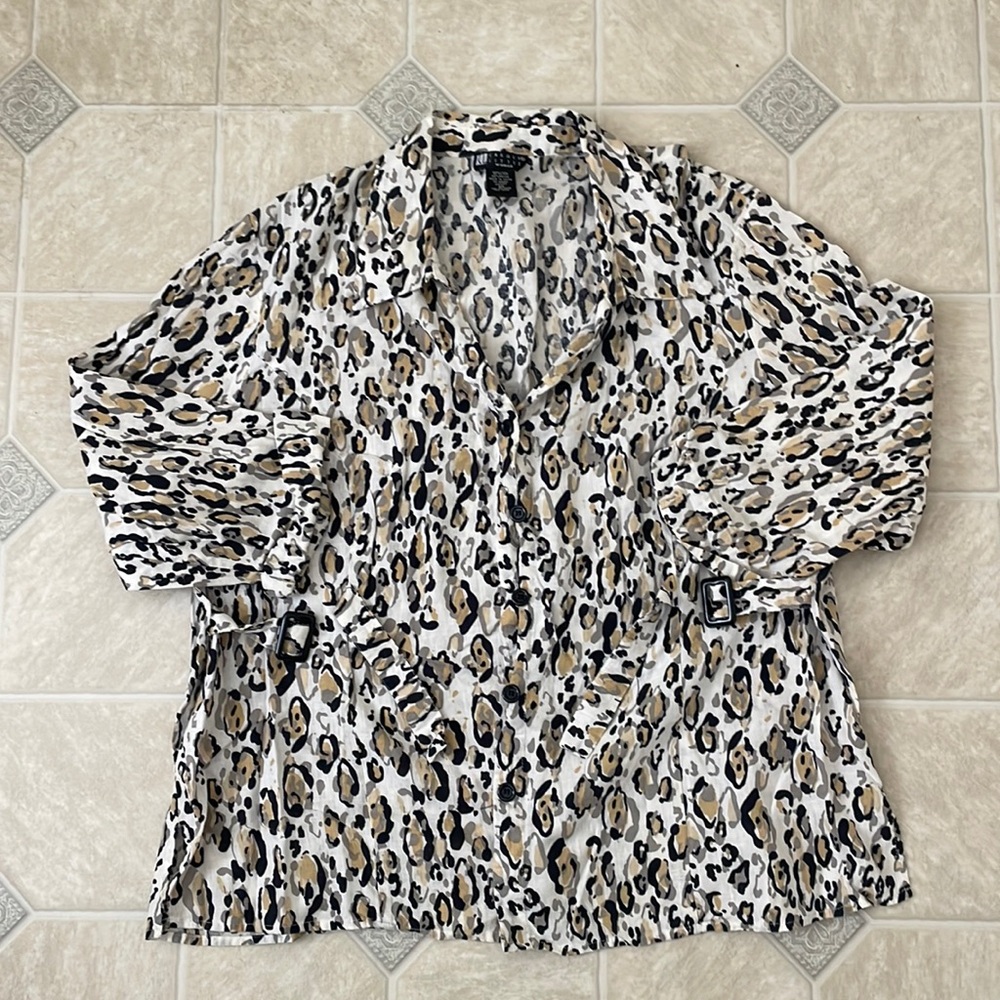 Carole Little Cream Leopard Print Button-Up Blouse